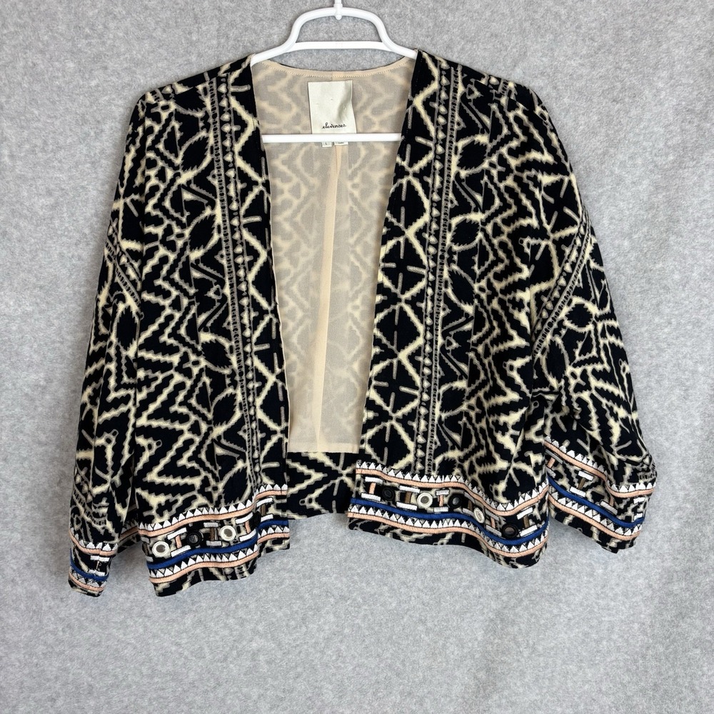 Elevenses Anthropologie Jacket Black Multi Large Solstice Tribal Embroidered